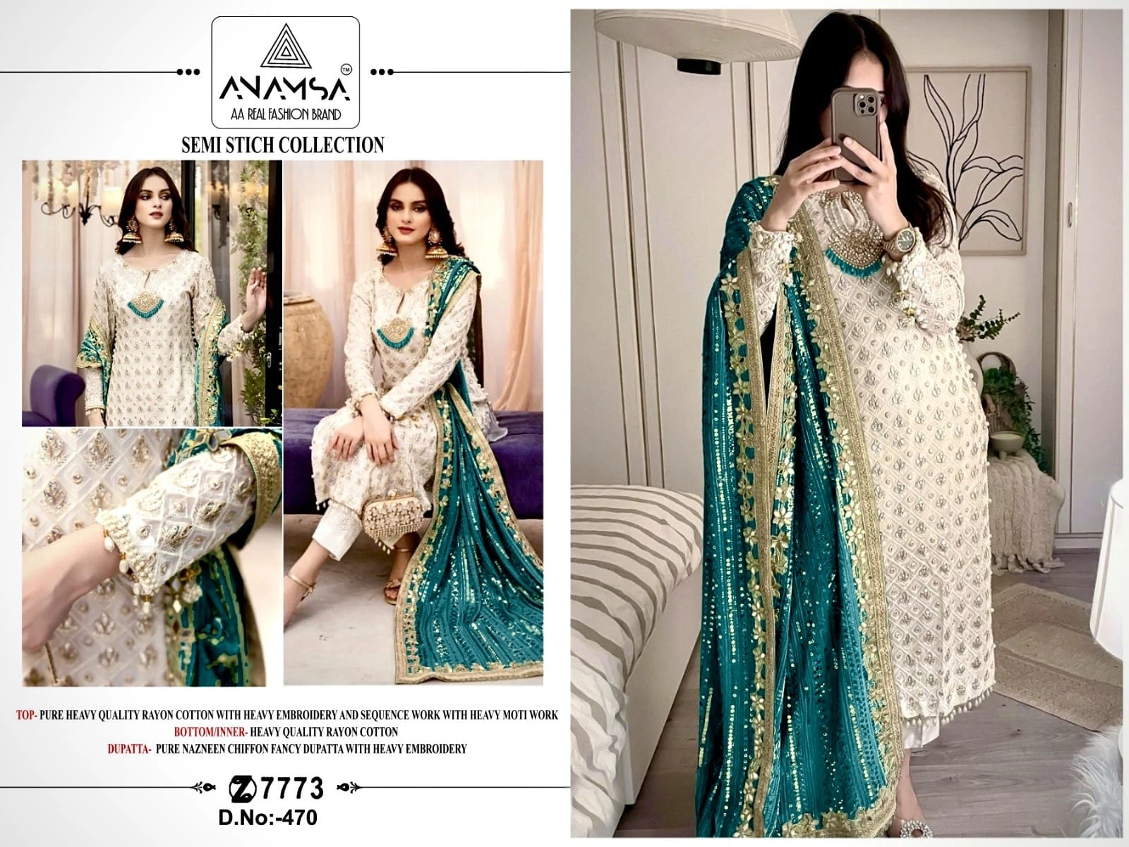 Vardan Ethnic Anamsa 470 &amp; 471 Heavy Pure Export Quality Rayon Cotton Wholesale Pakistani Salwar Suit Catalog — Wholesale Salwar Suits, MPA wholesale from Surat — view 5